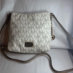 Michael Kors Monogram Crossbody Bag in Cream and Tan